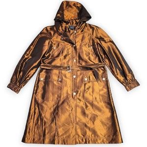 St. John Womens Size 8 Trench Coat Lightweight Jacket Iridescent Bronze Metallic